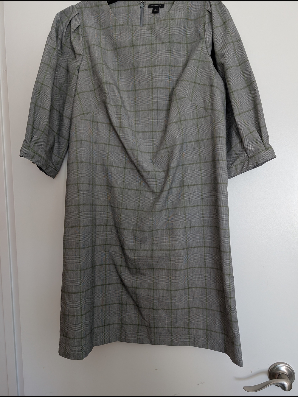 Ann Taylor Gray and Olive Plaid Midi Dress